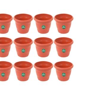 TrustBasket UV Treated Plastic Round Pot (6 Inches)-Terracotta Color -Set of 12