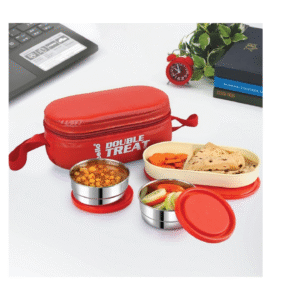 CELLO Double Treat Lunch Box with Insulated Fabric Jacket (Red)