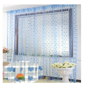 Pindia 6 feet 1 PC Sky Blue String Net Heart Design Door Window Curtain