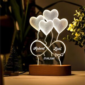 Artistic Gifts Acrylic Handcrafted Customized 3D Engraved LED Heart Lamp